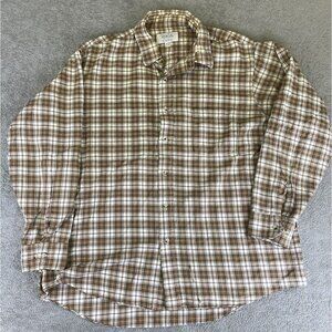 Viyella‎ Cotton Twill Shirt Mens XL Brown Button Down Check Trad Distressed